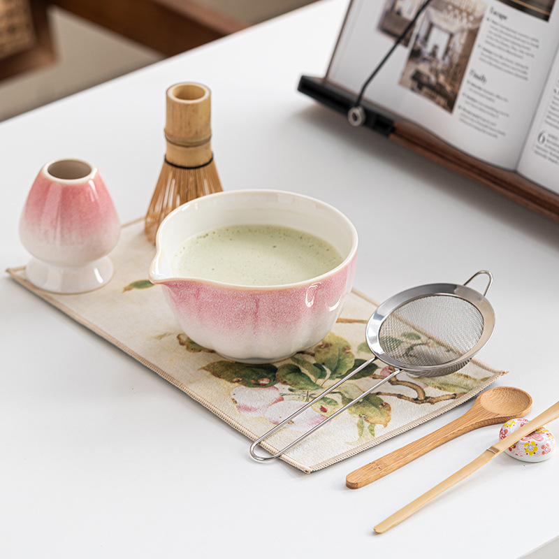 Matcha Whisk Set - 抹茶セット 抹茶泡立て器セット、陶器抹茶セット 8点セット 抹茶愛好家のための抹茶キット（クリスタルアイスフラワーパターン）抹茶キット