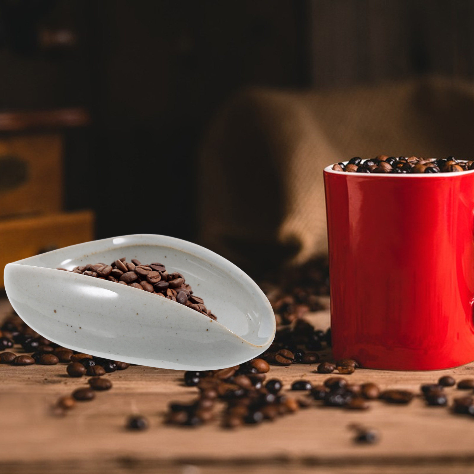 Coffee Tea Leaf And Bean - セラミック製コーヒー豆計量トレイ 多機能計量カップ エスプレッソ粉 茶葉用 精密計測 キッチンバー用