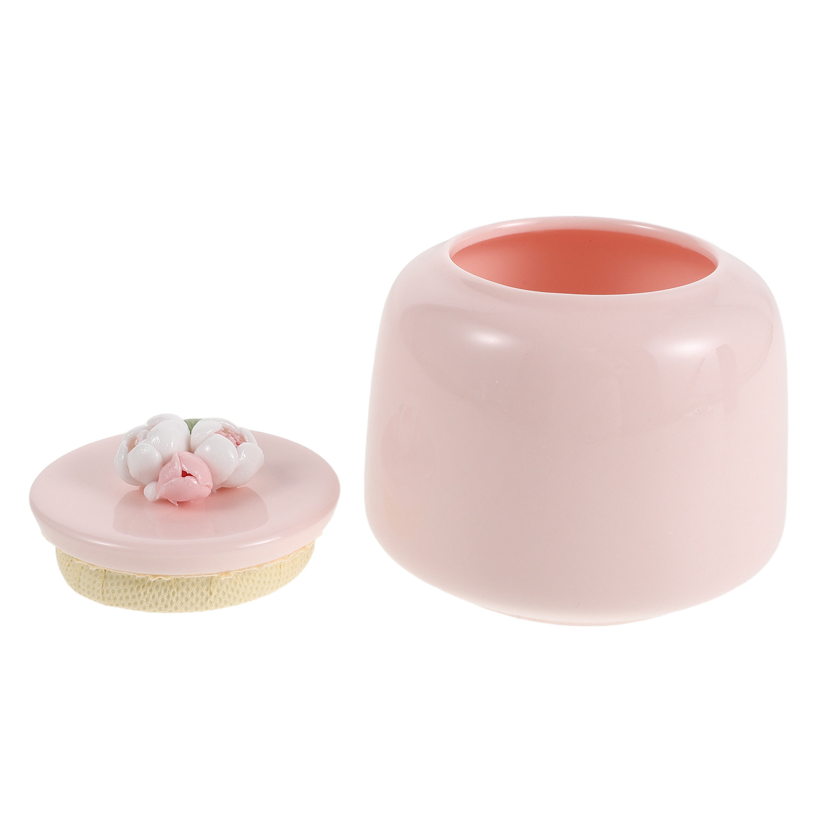 Coffee Tea Leaf And Bean - 陶器製茶筒 ピンクの磁器製食品保存容器 密閉キッチンキャニスター 茶葉、コーヒー豆、砂糖用