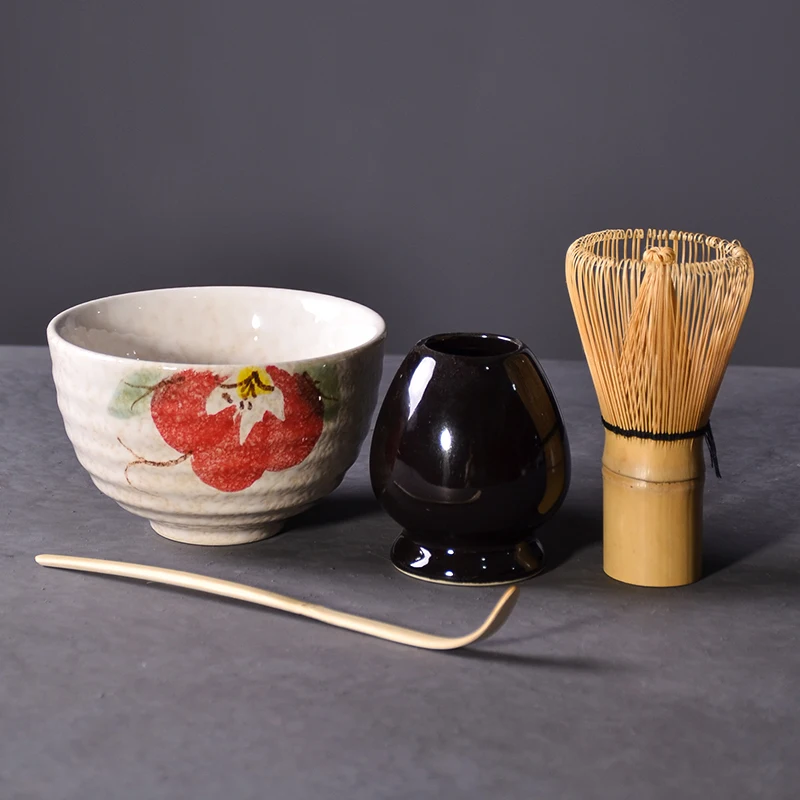 Matcha Whisk Set - Tangpin 4 ピース/セット伝統的な抹茶ギフトセット竹泡立て器スクープボウルホルダー日本茶セット