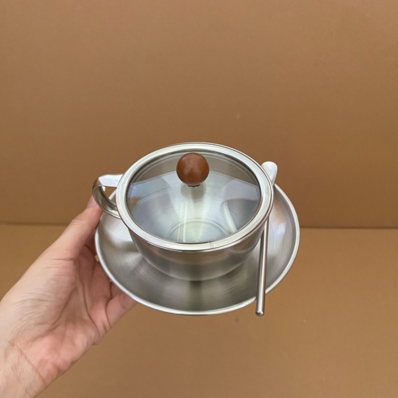 Coffee Tea And Sugar Canister Set - レトロなステンレス製コーヒーカップとソーサーセット、ヨーロッパ風メタルカップセット、アフタヌーンティーカップ、アメリカンラテカップ、コールドブリューカップ