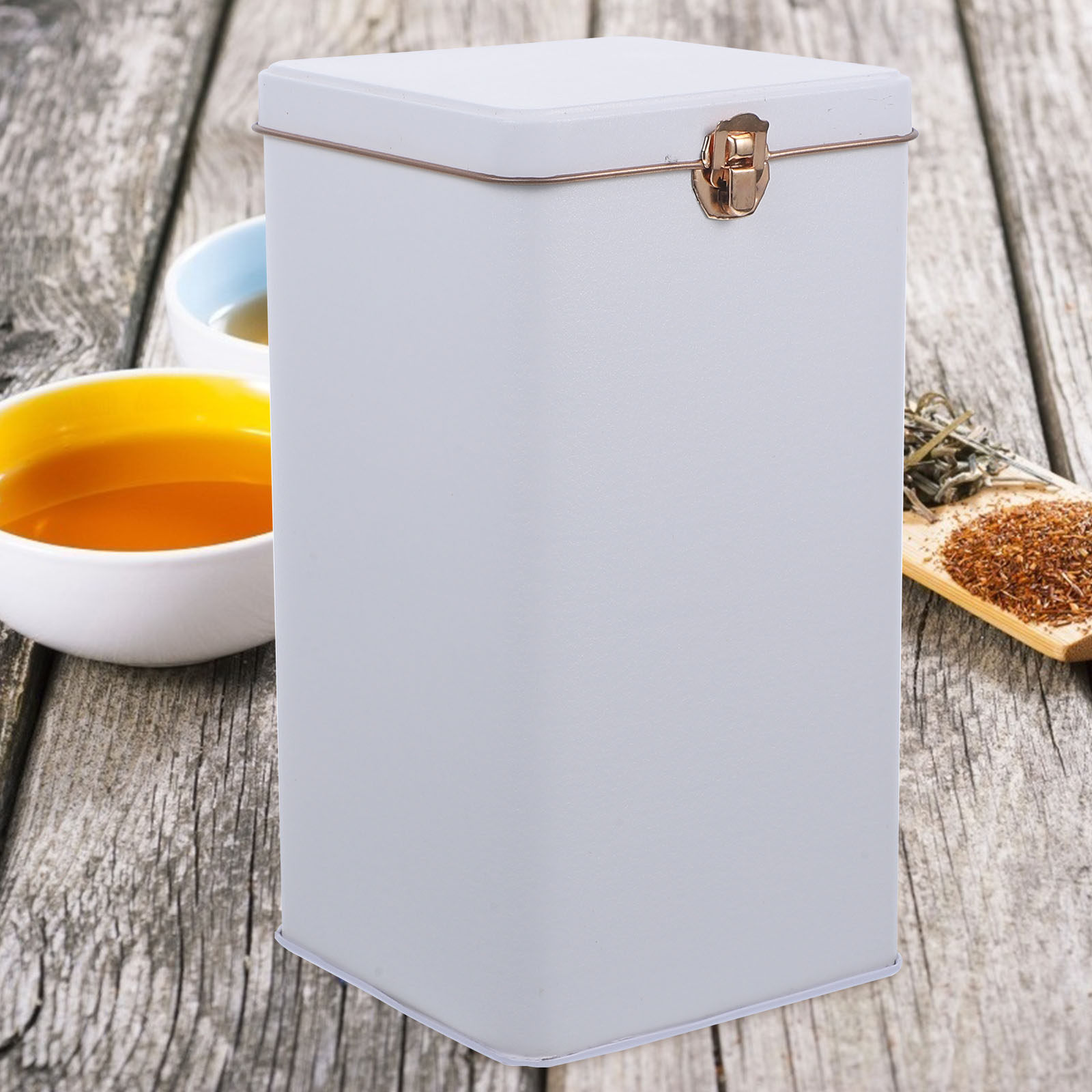 Coffee Tea Leaf And Bean - 丈夫なブリキ製の茶葉・コーヒー豆用保存容器、気密性のある茶筒、バックルロック付き蓋、携帯用、家庭用キッチン向け