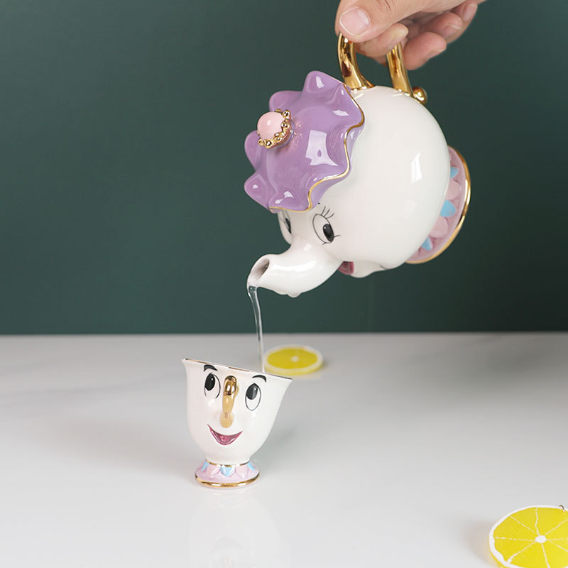 Coffee Tea Games - 在庫ありのかわいい漫画風美女と野獣のティーポット、コーヒーポット、マグカップ、ミセスポッツ、チップカップ、ティーカップ、ポット、ティーセット、家の装飾品
