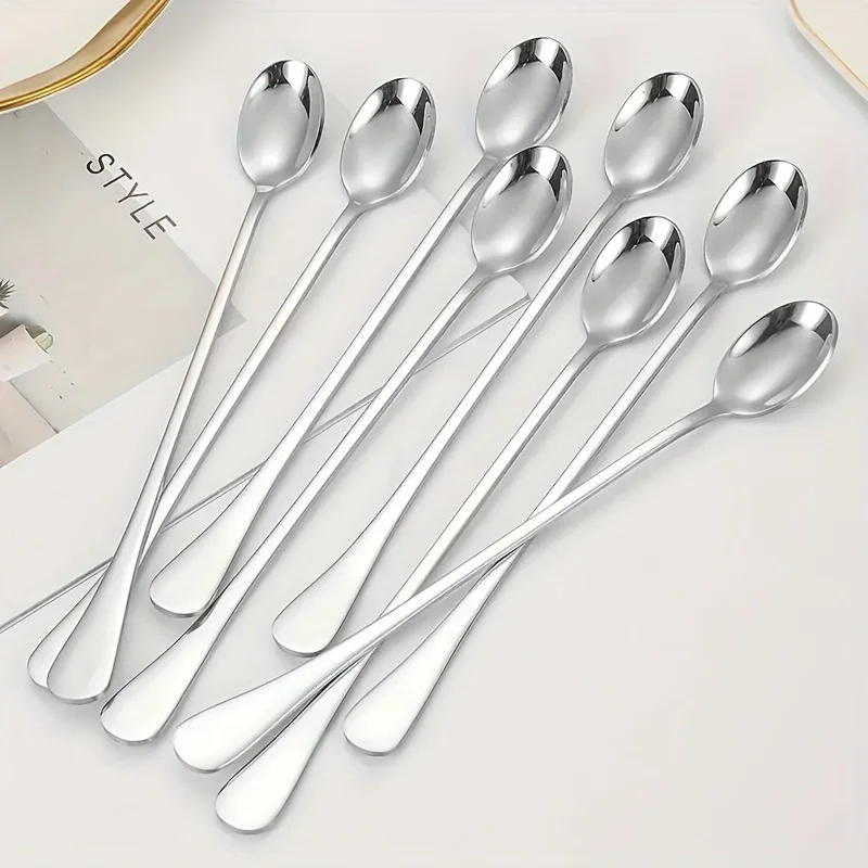 Coffee Tea Games - ステンレススチール 1/10 個 ロングハンドルスプーンセット - 食洗機対応、アイスクリーム、コーヒー、お茶の撹拌に最適なキッチン用品