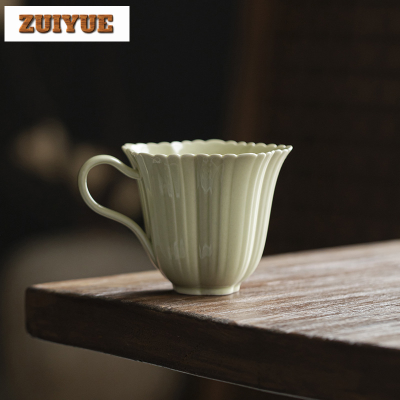 Coffee Tea Green - 花の花びらが付いた手作りのティーカップ,150ml,お茶サービスクラフト,リード,緑茶,手作り,家庭用,ブティック,クリエイティブ,かわいい,瞑想