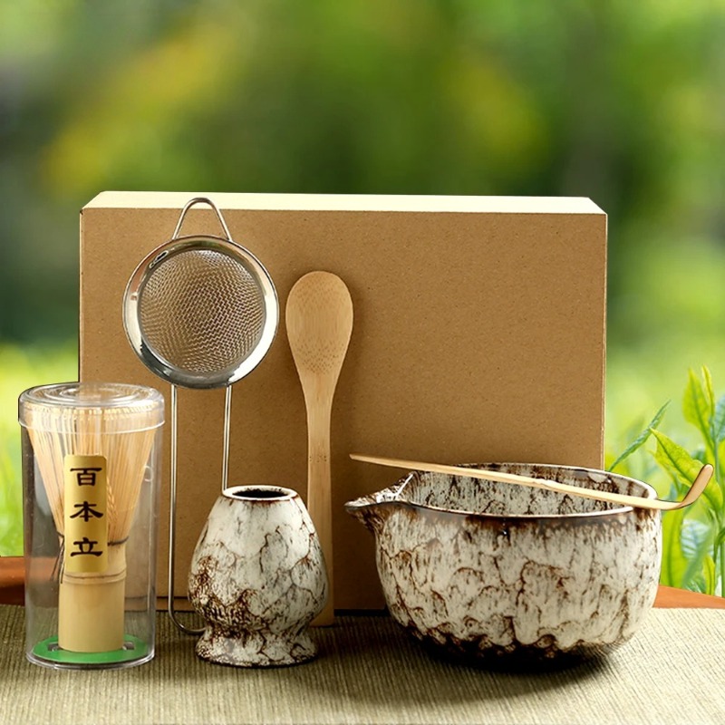 Matcha Whisk Set - 6点セット 日本製抹茶茶器セット 安全な竹製茶筅 ティースプーン 茶碗 茶筅ホルダー