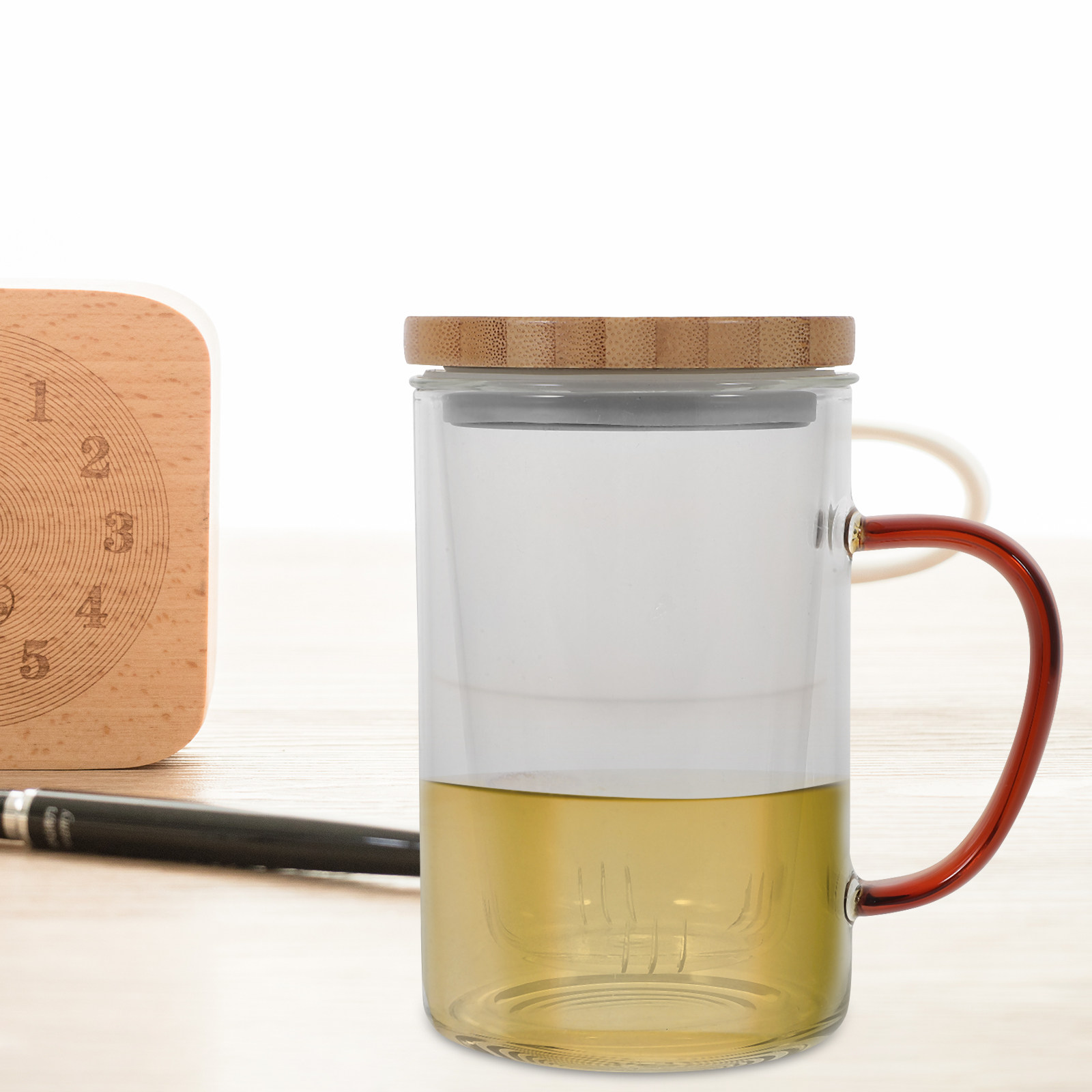 Coffee Tea Green - 450mlガラス製ティーカップ、フラワーリングティー、ルーズリーフグリーンフルーツティー、コーヒー、牛乳、水、ジュース、ワイン、カクテル、オフィス用の内蔵フィルター付き