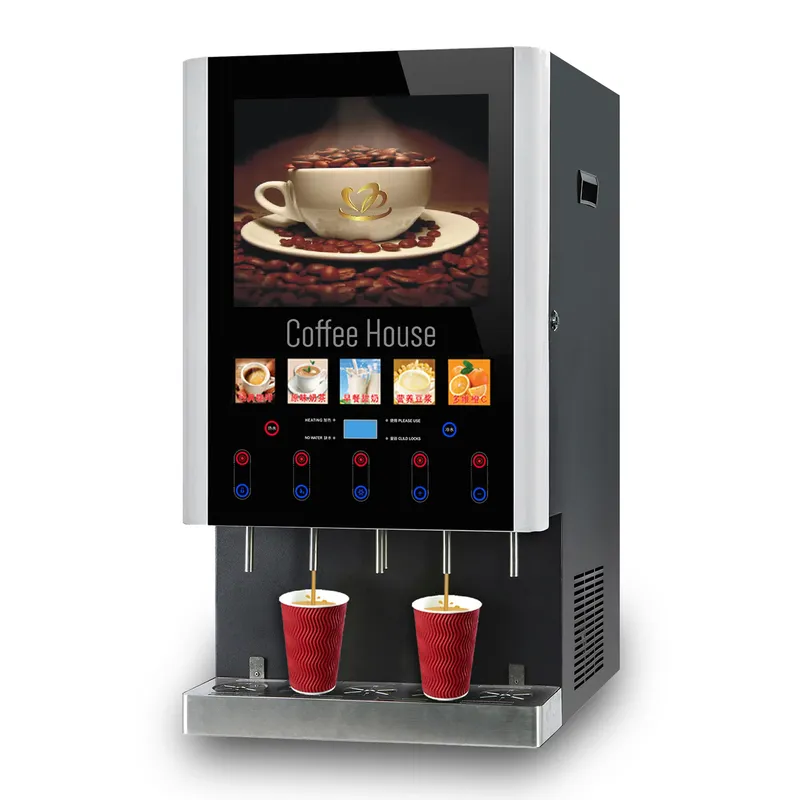 Coffee Tea Vending Machine For Office - 50SCW-12Lアイスコーヒー自動販売機業務用インスタントミルクティーメーカー5種類のフレーバー、ビデオ広告、店舗、オフィス用