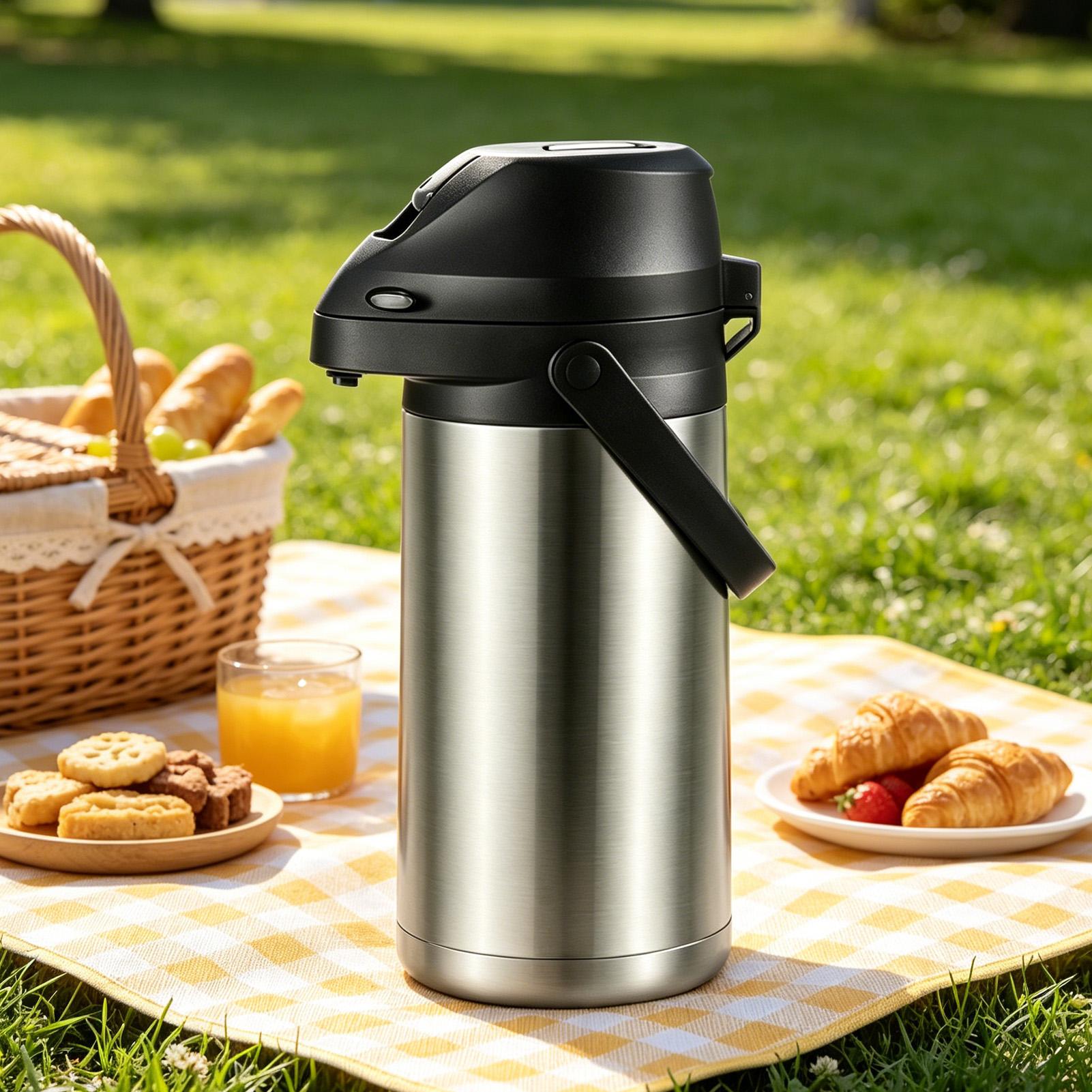 Coffee Tea Urn - ステンレス製エアポットディスペンサー 1900ml 温冷飲料サーバー コーヒー、紅茶、水用、プッシュボタン付き断熱魔法瓶