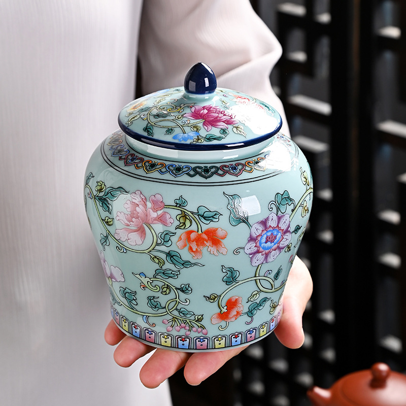 Coffee Tea Green - セラミック茶瓶エナメル一般瓶防湿密封瓶緑茶家庭用保存瓶茶と砂糖コーヒー収納ボックス
