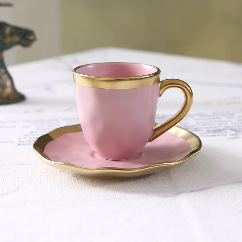 Coffee Tea Games - イタリアンカラー釉薬セラミック製小型コーヒーカップ＆プレートセット、ダイニング用小型カップ、アフタヌーンティーカップ、茶道用カップ