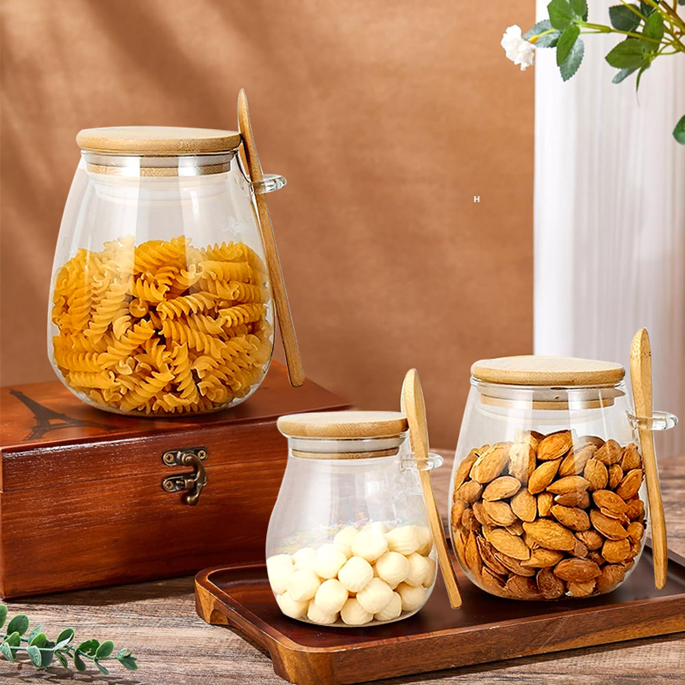スプーンと蓋付きのガラスジャー、透明なスパイスジャー、小さな - Coffee Tea And Sugar Canister Set のレビューと価格