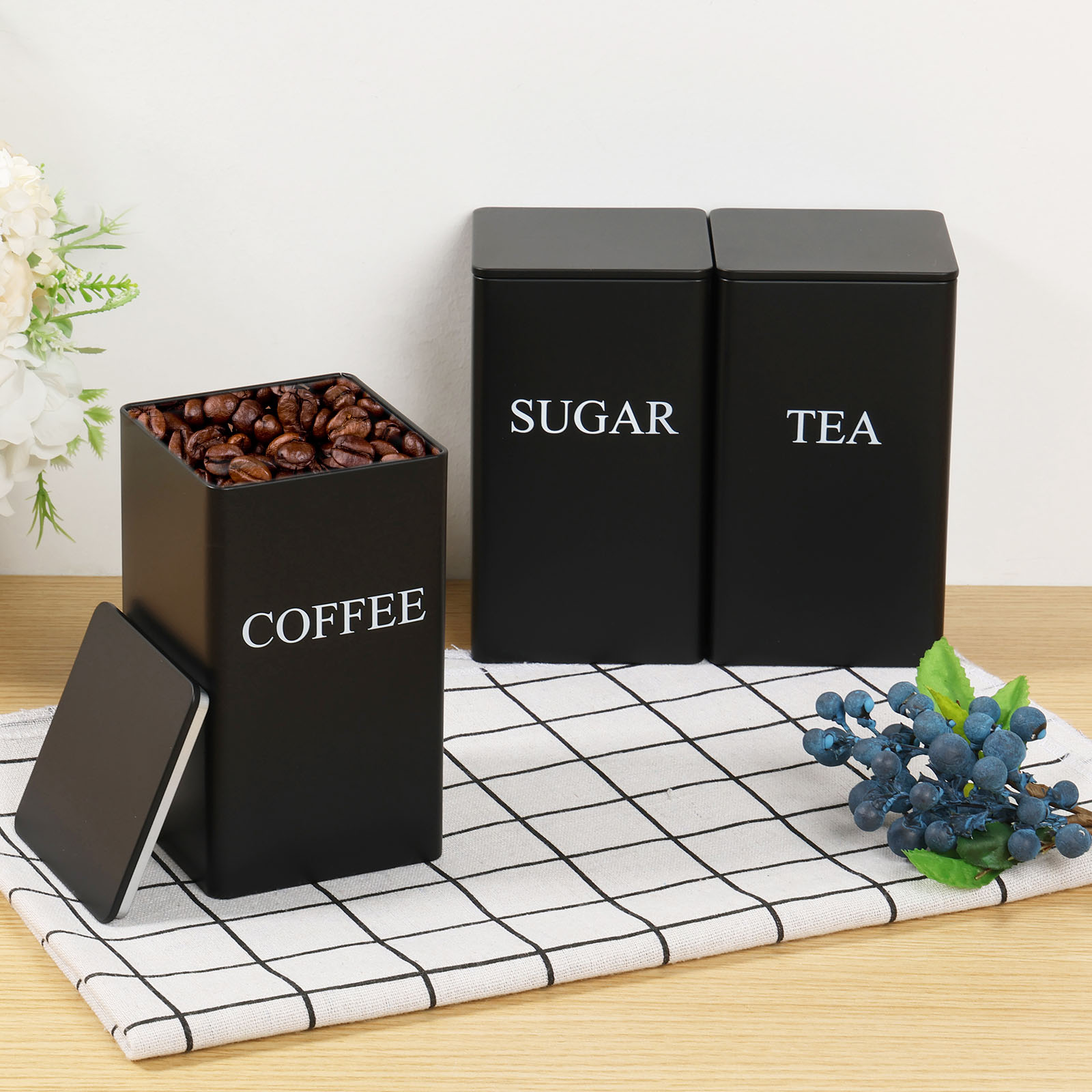 3 個コーヒー豆保存キャニスター茶砂糖真空密封瓶鉄キャニスタ - Coffee Tea Sugar Container Set のレビューと価格