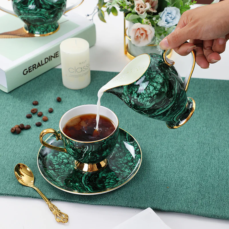 骨灰磁器ティーポット,金と緑の象眼細工,コーヒーカップ,セラ - Coffee Tea Green のレビューと価格