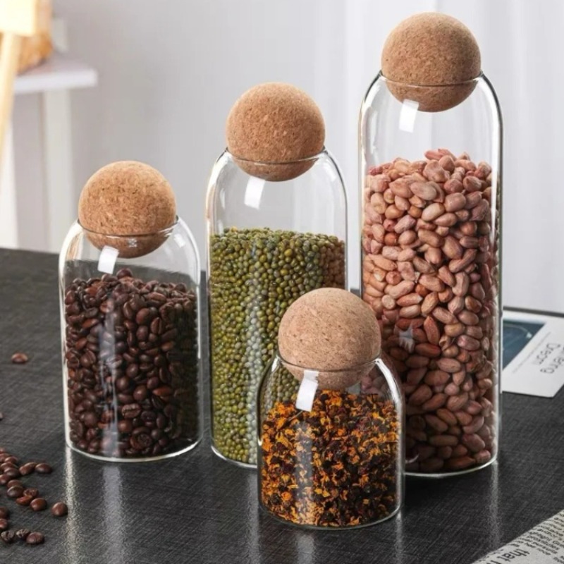 ガラス保存瓶 ボールコルク栓付き 茶葉・スパイス・ナッツ用  - Coffee Tea Sugar Container Set のレビューと価格