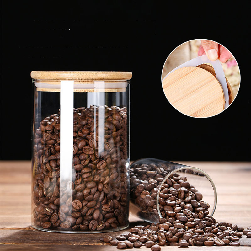 竹の蓋が付いた気密のガラス製食品貯蔵瓶,コーヒー豆,茶葉,ク - Coffee Tea Leaf And Bean のレビューと価格