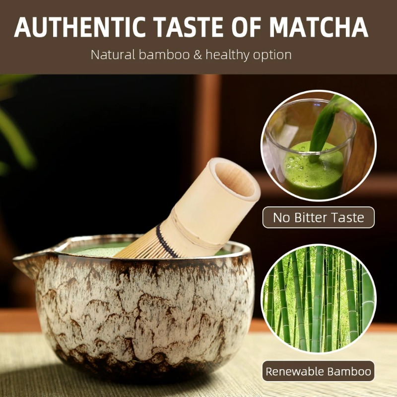 6点セット 日本製抹茶茶器セット 安全な竹製茶筅 ティースプ - Matcha Whisk Set のレビューと価格