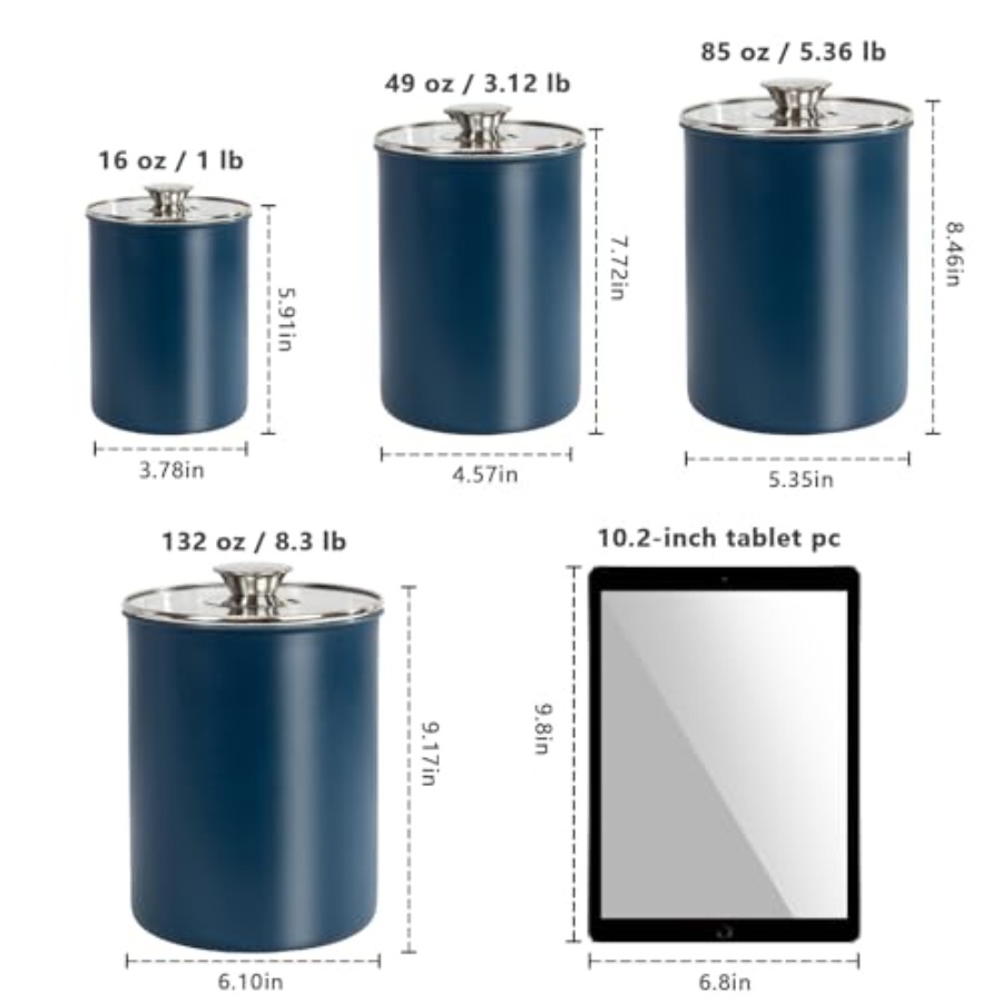 ステンレス製食品保存容器4個セット、16/49/85/132 - Coffee Tea And Sugar Canister Set のレビューと価格