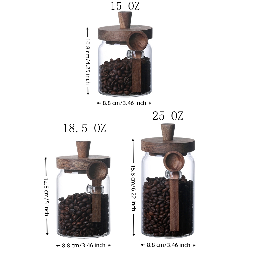 3個セット 高硼珪酸ガラス保存瓶 お揃いのスプーン付き エン - Coffee And Tea Glass のレビューと価格