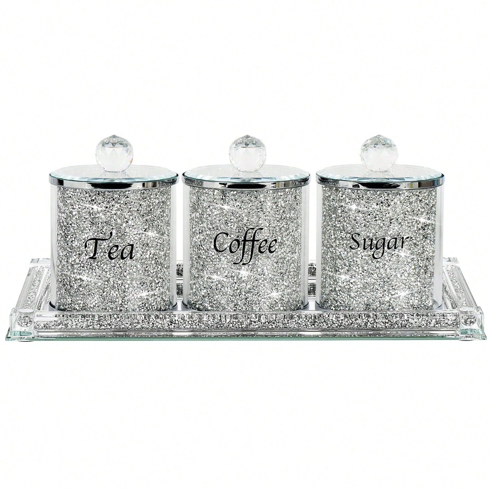 コーヒー、砂糖、紅茶用キャニスターセット、キラキラ輝くクラッ - Coffee Tea And Sugar Canister Set のレビューと価格