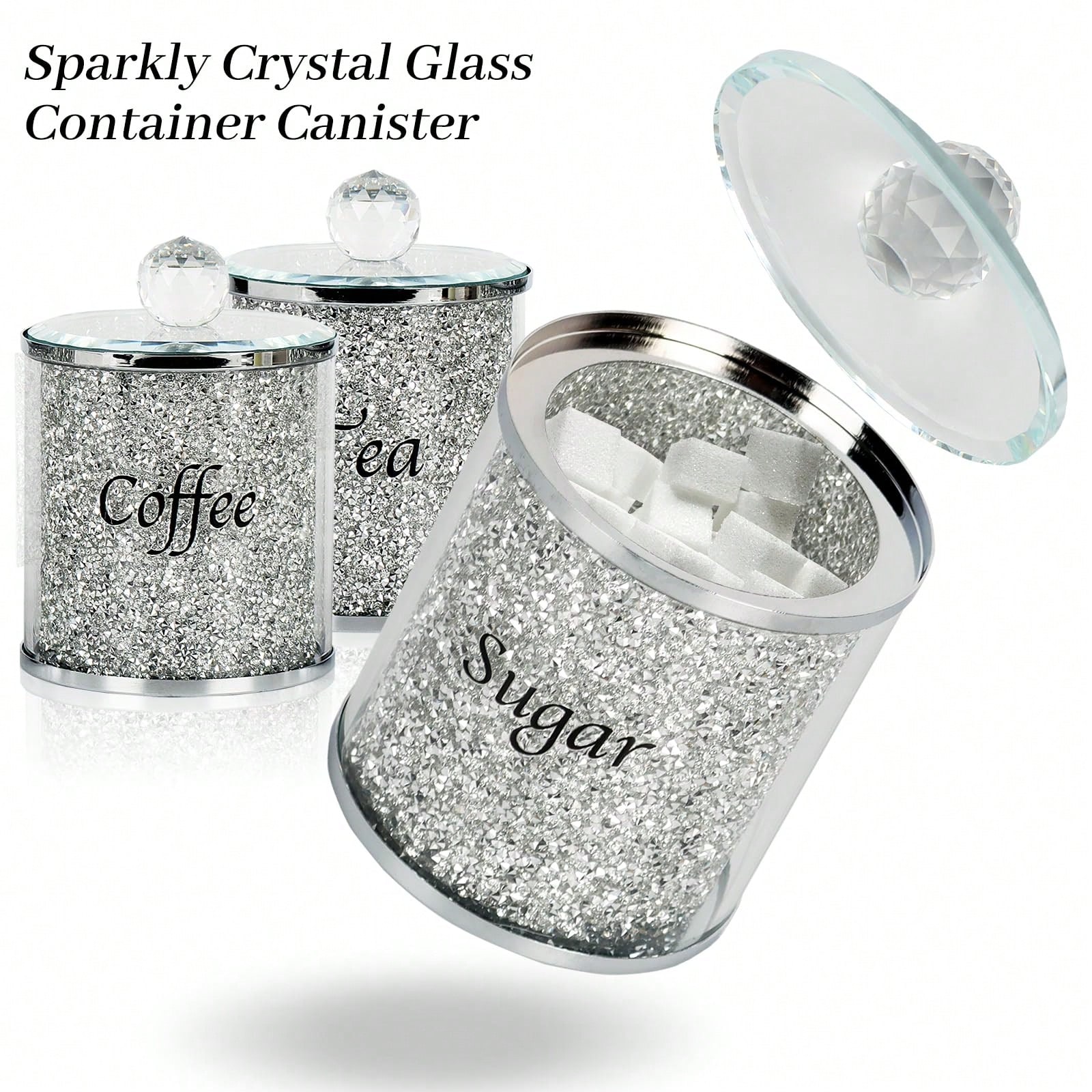 コーヒー、砂糖、紅茶用キャニスターセット、キラキラ輝くクラッ - Coffee Tea And Sugar Canister Set のレビューと価格
