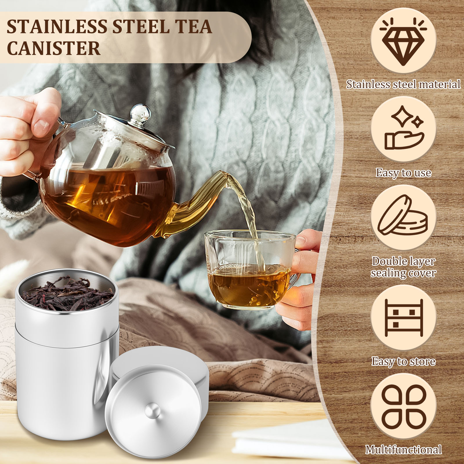 ステンレス鋼茶葉缶キャニスター肥厚ダブルシールコーヒー豆砂糖 - Coffee Tea Leaf And Bean のレビューと価格