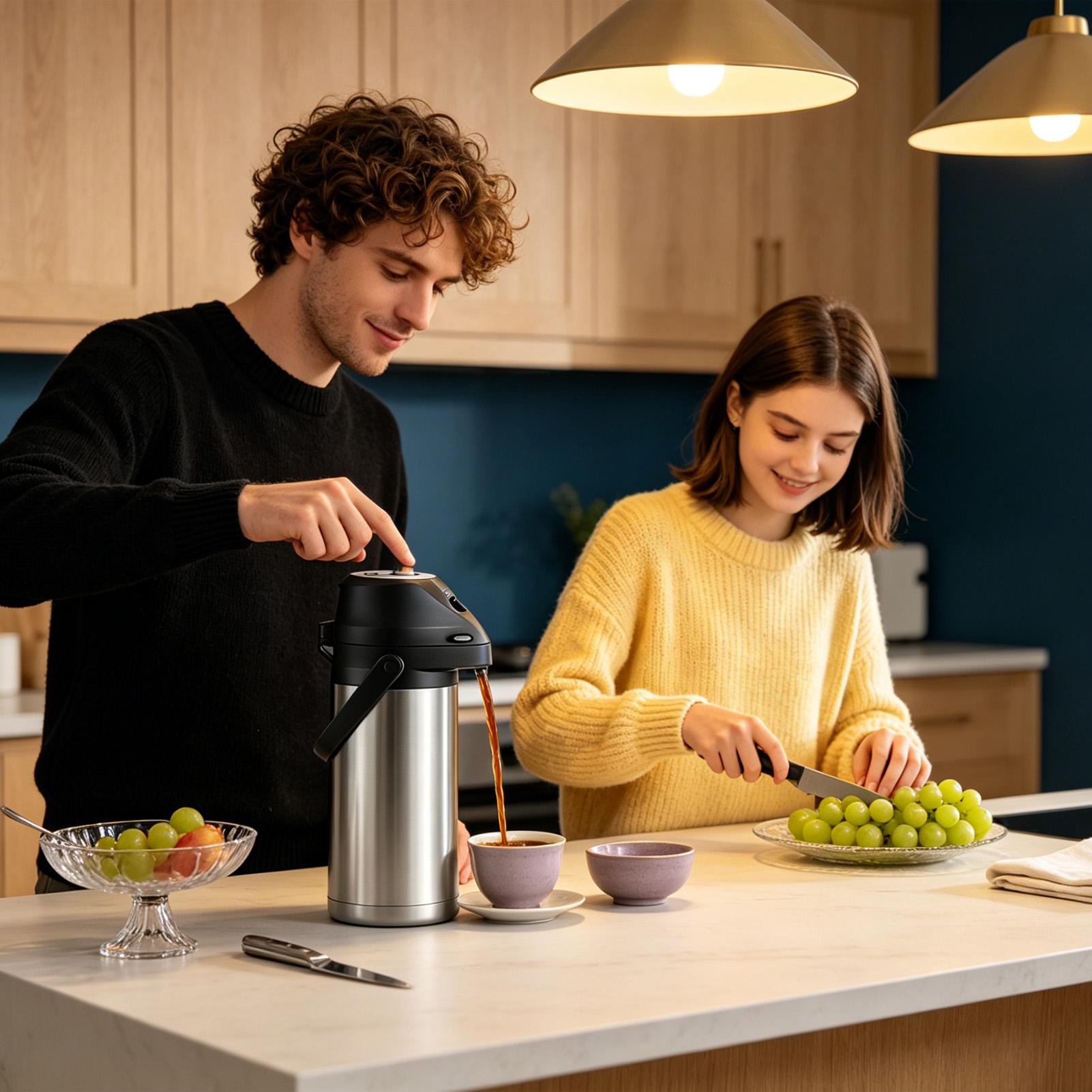 ステンレス製エアポットディスペンサー 1900ml 温冷飲料 - Coffee Tea Urn のレビューと価格
