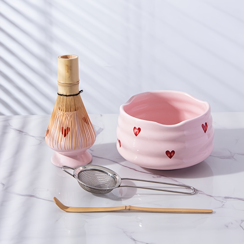 ピンクハートデカールセラミック抹茶セット5個、かわいい抹茶セ - Matcha Whisk Set のレビューと価格