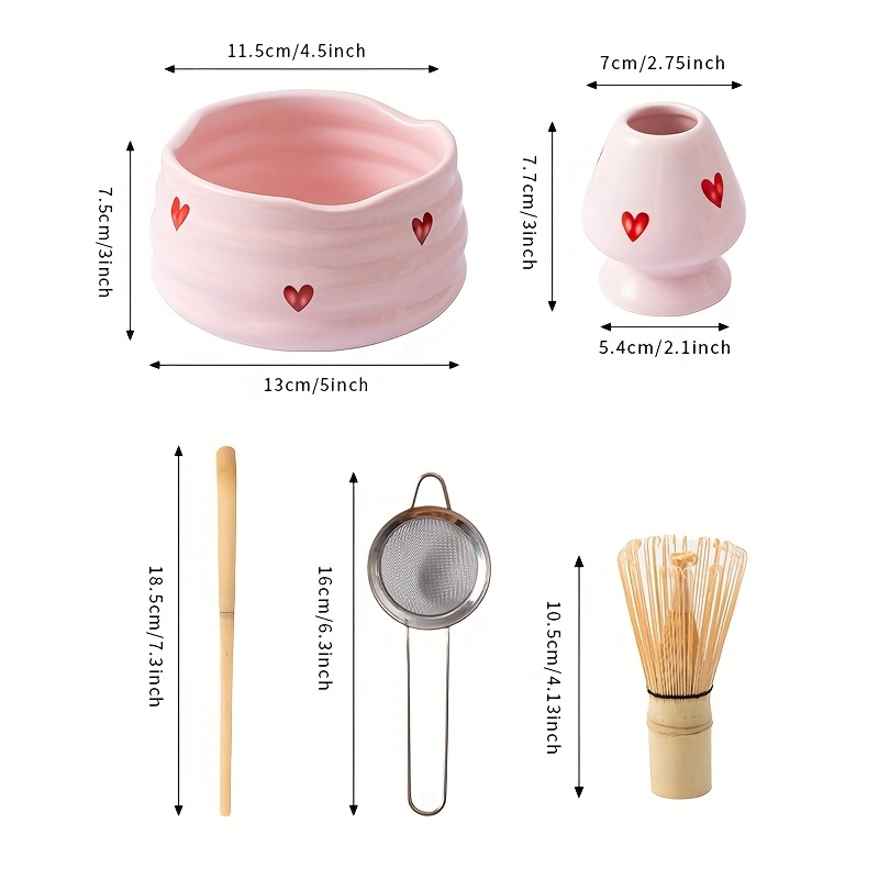 ピンクハートデカールセラミック抹茶セット5個、かわいい抹茶セ - Matcha Whisk Set のレビューと価格