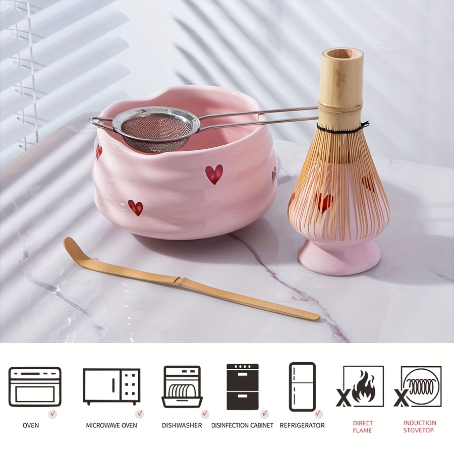 ピンクハートデカールセラミック抹茶セット5個、かわいい抹茶セ - Matcha Whisk Set のレビューと価格
