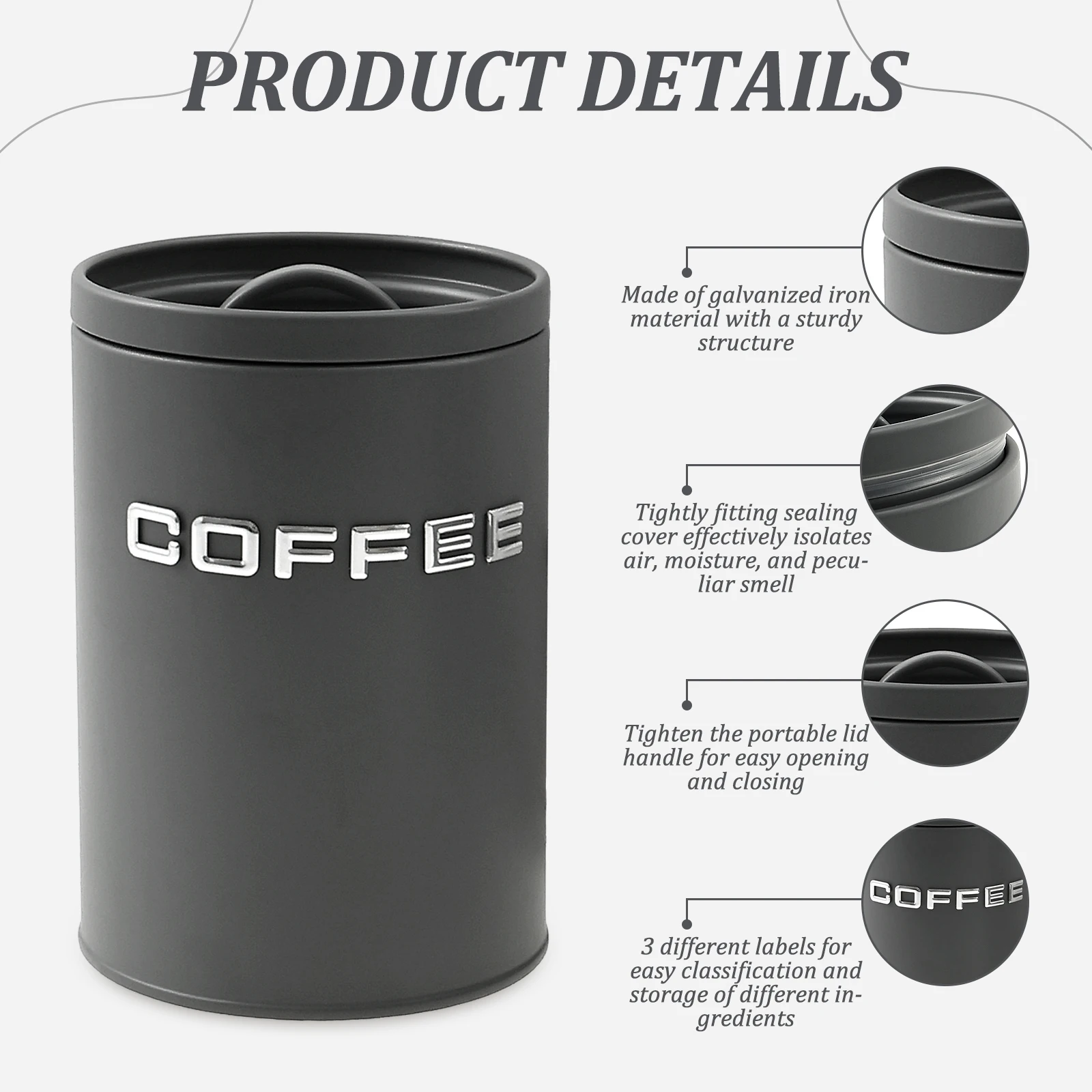 3個セット 茶葉・コーヒー・砂糖用キャニスター 金属製丸型キ - Coffee Tea Sugar Container Set のレビューと価格