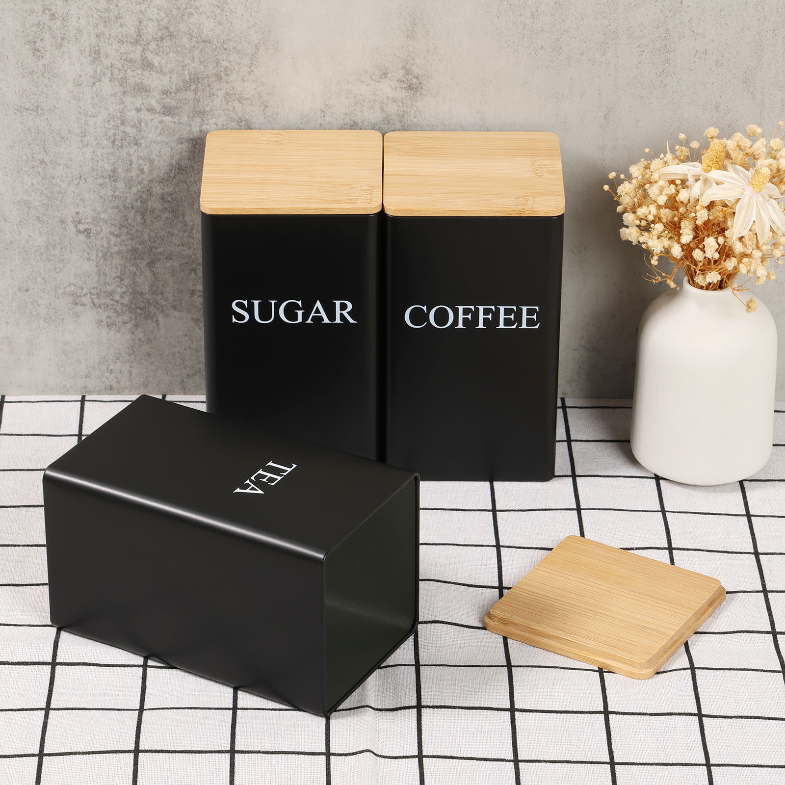 コーヒー豆保存瓶金属コーヒー紅茶砂糖容器シンプルなスタイルの - Coffee Tea Sugar Container Set のレビューと価格